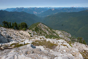 Easy going back down the rocky heather benches