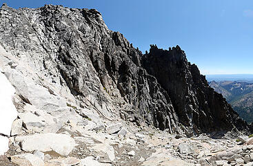 Climbing out of the couloir at 8200' onto easier terrain was a mistake