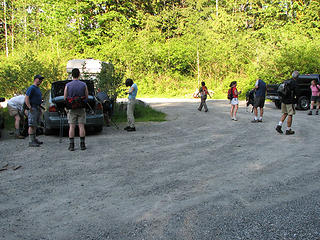 The trailhead gathering of hikers