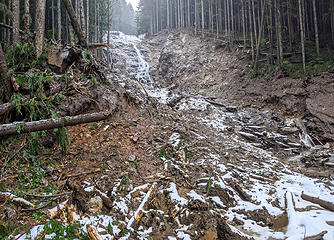 View uphill from the crossing one switchback above the waterfall.  Map: location 6