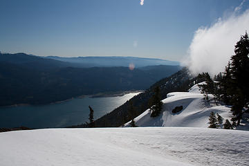 The clouds kept creeping over the ridge then shooting down towards Cle Elum Lake