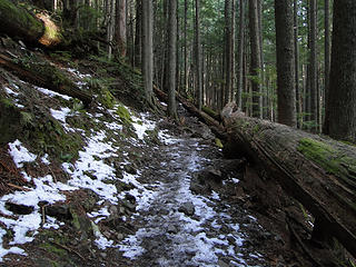 Little snow just above Snag flats but disappears quick.