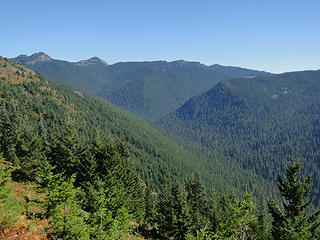 Views below rocky vista on Shriner Peak trail.