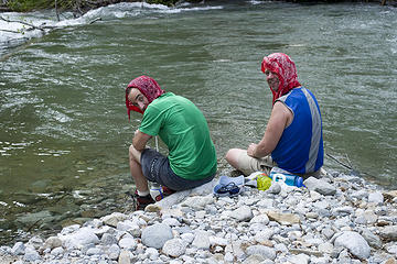 Todd and Dude cool off in the East Fork Foss River