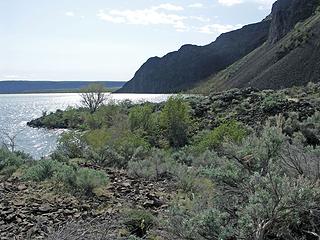 From the abandoned road turned trail N. of  Cape Horn and the cliff line that seperates you from West Bar