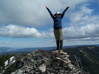 BC doing Nixon pose on the summit.