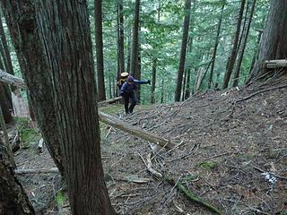 Lisa heading up the steep slope from the road!