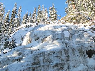 Frozen waterfall rock face