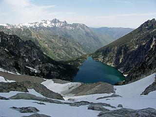 Lower Moraine with Lake Colchuck, Mountaineer Creek Basin, Mt. Cashmere, and Icicle Ridge in the background.