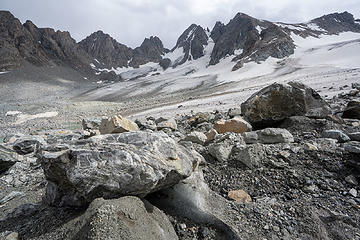 exposed ice under the rubble