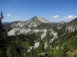 Grave Peak from near Friday Pass. The trail loses a few hundred feet here to traverse through the forest below.