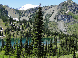 Rainier peeking out above upper Crystal Lake.