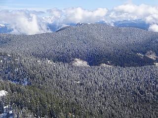 The Nub, 6934' is the third highest peak in the area. It's possible to do a loop up Black and down The Nub via Black Lake. The Nub Trail is shorter and steeper than The Black Mtn Trail.