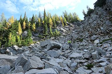 Ascending a gully around 6000 feet; it has a hidden exit rightward near the top.