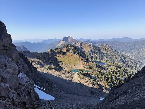 View of Blue lake and upper Blue lake from the pass