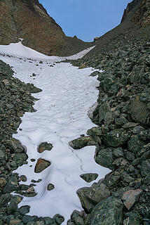 Snow leading to the saddle