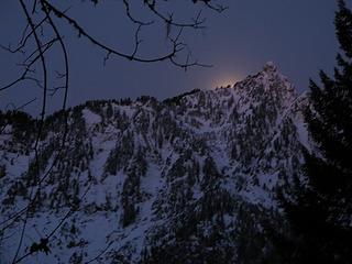 Moon setting behind Hall Peak, from the Dickerman/Perry  connector trail