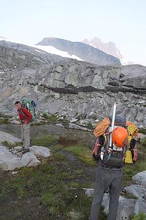 Packing up camp, preparing for a slog.