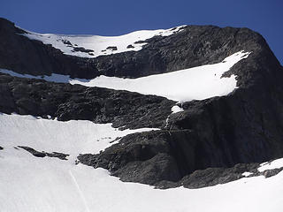 Another climber starting to descend the middle snowfleld