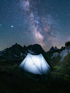 Glowing tent shot