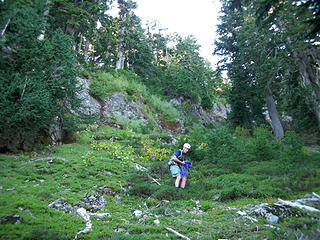 Look for the green ramp just above Rich's head to get past the cliffs.