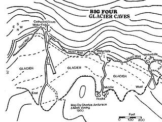Extent of Big Four Glacier Caves in 1973 - Anderson & Vining