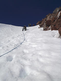 Ascending the steep chute...