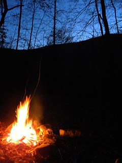 campfire from backpacking campsite near High Falls of the Cheat