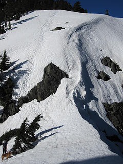 Steep snow pitch.