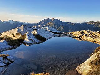 ridgeline tarn with Mt Prophet in the distance