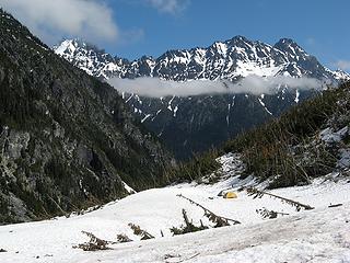 Camp and cloud band clearing off Ragged Ridge