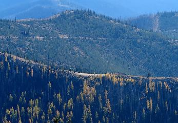 View of cars at the trailhead, taken from Crow Hill