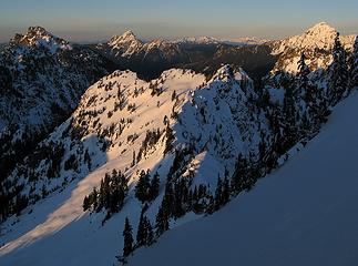 Late light on Forgotten, Whitechuck, ChokTwin Point, Chokwich & Sloan