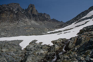 Lingering snow on crappy talus