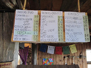 Typical menu in the refugios