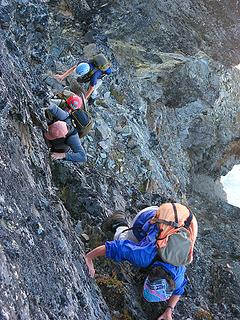 Climbers coming up the crux (okay, maybe sort of hard)