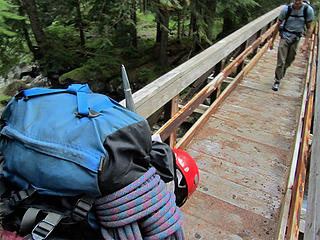 Dutch Miller trailhead bridge.  (the rope ended up as training weight...)