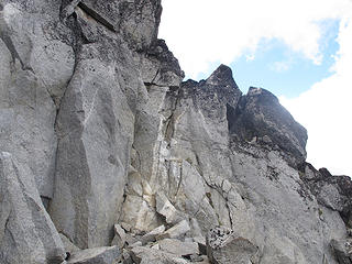 at the base of the summit access gully