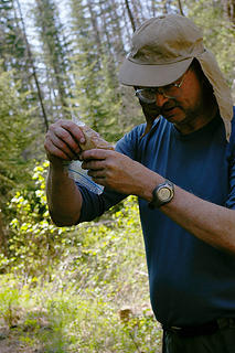 A hiker wrings out his lunch