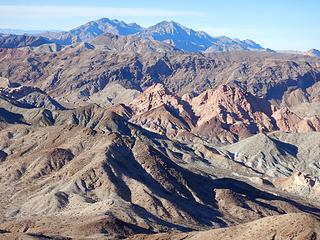 Muddy Mountains in the distance and Harlan peaks right of center