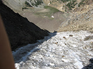 Looking down the couloir