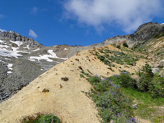 Dusty ridge on trail above Glacier Basin.
