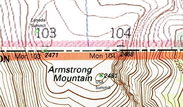 Topo map of the different summits of Armstrong