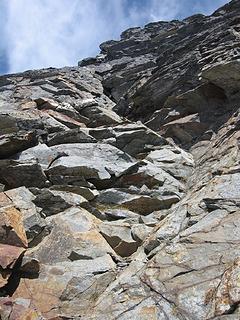 Our route up followed this crack/line in the middle