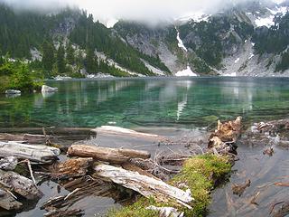 log jam, walkable, but slick