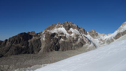 Unnamed 5450m peak on south ridge of Huayne Potosi. Notice ski tracks.