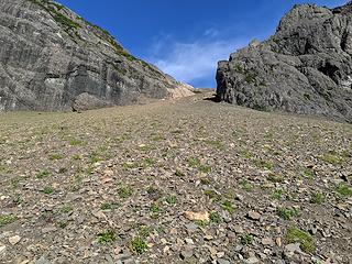 Looking up at Cunningham Pass