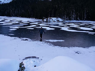 Danny crossing the lake