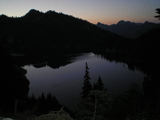 Snow lake at dusk.