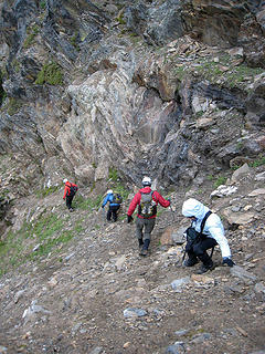 Descending from the ridge above camp